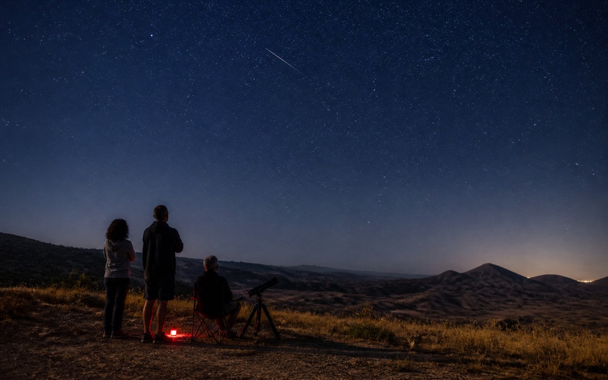 Observaci&oacute;n del cielo de agosto en un paisaje rural